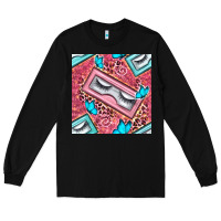 Black cosmetic fake eyelashes and butterfly with leopard seamless pattern bb Long Sleeve Tee - BundleAndBundleShop