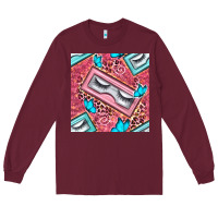 Burgundy cosmetic fake eyelashes and butterfly with leopard seamless pattern bb Long Sleeve Tee - BundleAndBundleShop