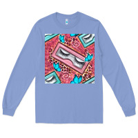 Colony Blue cosmetic fake eyelashes and butterfly with leopard seamless pattern bb Long Sleeve Tee - BundleAndBundleShop