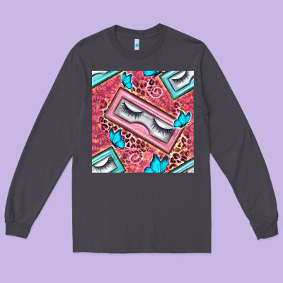 Cosmetic Fake Eyelashes And Butterfly With Leopard Seamless Pattern Bb Long Sleeve Tee Designed By Bundleandbundleshop
