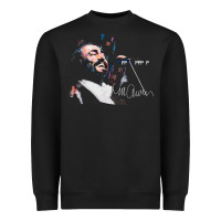Black Original Portrait of Luciano Pavarotti Heavyweight Sweatshirt - StudioElite