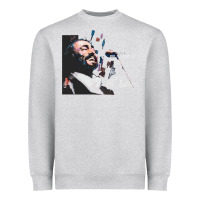 Heather Grey Original Portrait of Luciano Pavarotti Heavyweight Sweatshirt - StudioElite