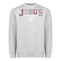 Heather Grey Texas A&m Aggies Jesus - Had 12 Men - Patterned Heavyweight Sweatshirt - PixelFlow