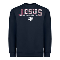 Navy Texas A&m Aggies Jesus - Had 12 Men - Patterned Heavyweight Sweatshirt - PixelFlow