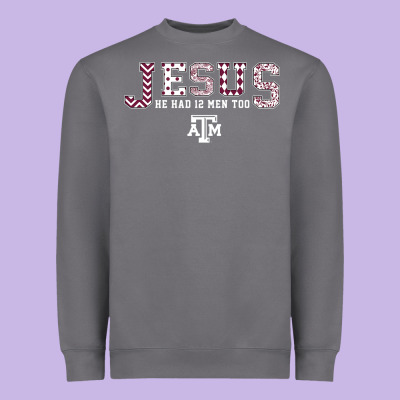 Texas A&m Aggies Jesus - Had 12 Men - Patterned Heavyweight Sweatshirt Designed By Pixelflow