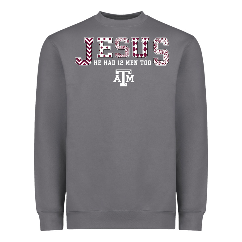 Texas A&m Aggies Jesus - Had 12 Men - Patterned Heavyweight Sweatshirt by PixelFlow | Teevron