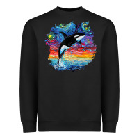 Black Orca Killer Whale Starry Night Impressionist Dog Art By Aja Heavyweight Sweatshirt - PixelFlow