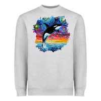 Heather Grey Orca Killer Whale Starry Night Impressionist Dog Art By Aja Heavyweight Sweatshirt - PixelFlow