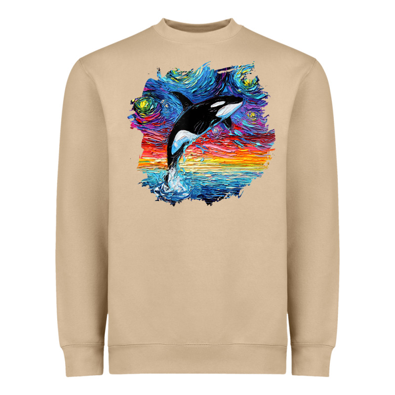 Orca Killer Whale Starry Night Impressionist Dog Art By Aja Heavyweight Sweatshirt by PixelFlow | Teevron