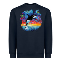 Navy Orca Killer Whale Starry Night Impressionist Dog Art By Aja Heavyweight Sweatshirt - PixelFlow