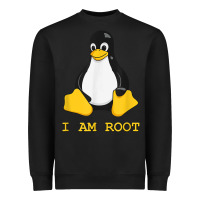 Black Linux Mascot Tux the Penguin I Am Root TShirt Men Women Kids Heavyweight Sweatshirt - PixelFlow
