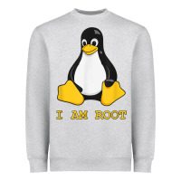 Heather Grey Linux Mascot Tux the Penguin I Am Root TShirt Men Women Kids Heavyweight Sweatshirt - PixelFlow