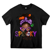 Black Spooky vibes afro messy bun Heavy Core Tee - NancyCooperArtShop
