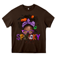 Chocolate Brown Spooky vibes afro messy bun Heavy Core Tee - NancyCooperArtShop