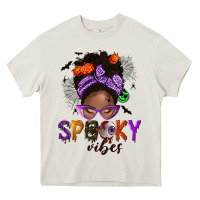 Cream Spooky vibes afro messy bun Heavy Core Tee - NancyCooperArtShop
