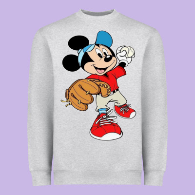 Micky-playing-baseball-cartoon-illustration-- Heavyweight Sweatshirt Designed By Pixelflow