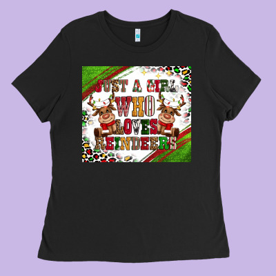 Just A Girl Who Loves Reindeer Ladies Tee Designed By Cowgirlartshop