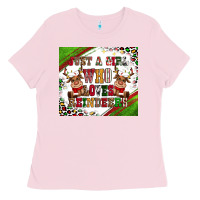 Bubblegum Pink just a girl who loves reindeer Ladies Tee - CowGirlArtShop