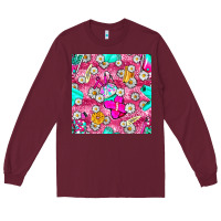 Burgundy hairstylist coffee cups and daisy with leopard seamless pattern bbs Long Sleeve Tee - BundleAndBundleShop