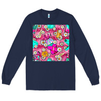 Navy hairstylist coffee cups and daisy with leopard seamless pattern bbs Long Sleeve Tee - BundleAndBundleShop