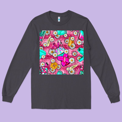 Hairstylist Coffee Cups And Daisy With Leopard Seamless Pattern Bbs Long Sleeve Tee Designed By Bundleandbundleshop