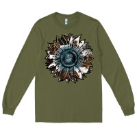 Army Green cowhide leopard and  leather sunflower Long Sleeve Tee - RanaPortraitStore