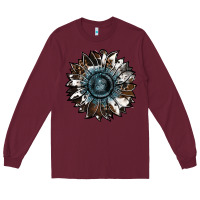 Burgundy cowhide leopard and  leather sunflower Long Sleeve Tee - RanaPortraitStore