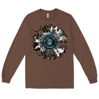 Chestnut cowhide leopard and  leather sunflower Long Sleeve Tee - RanaPortraitStore