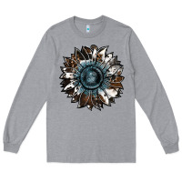 Heather Grey cowhide leopard and  leather sunflower Long Sleeve Tee - RanaPortraitStore