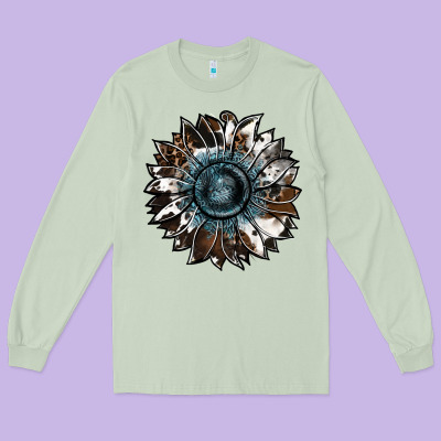 Cowhide Leopard And  Leather Sunflower Long Sleeve Tee Designed By Ranaportraitstore