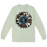 Matcha cowhide leopard and  leather sunflower Long Sleeve Tee - RanaPortraitStore