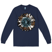 Navy cowhide leopard and  leather sunflower Long Sleeve Tee - RanaPortraitStore