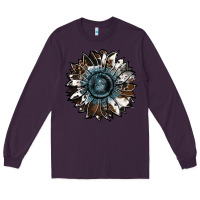Plum cowhide leopard and  leather sunflower Long Sleeve Tee - RanaPortraitStore