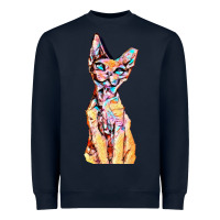 Navy Colorful Cat Heavyweight Sweatshirt - PixelFlow