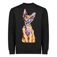 Black Colorful Cat Heavyweight Sweatshirt - PixelFlow