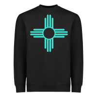 Black New Mexico Zia Sun in Turquoise Blue Heavyweight Sweatshirt - PixelFlow