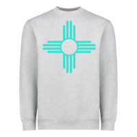 Heather Grey New Mexico Zia Sun in Turquoise Blue Heavyweight Sweatshirt - PixelFlow