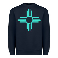 Navy New Mexico Zia Sun in Turquoise Blue Heavyweight Sweatshirt - PixelFlow