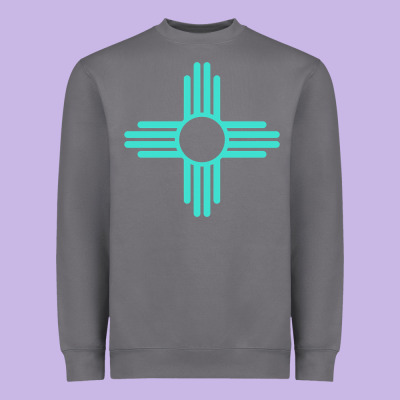 New Mexico Zia Sun In Turquoise Blue Heavyweight Sweatshirt Designed By Pixelflow