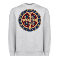 Heather Grey Saint Benedict Medal 1 Heavyweight Sweatshirt - SnappyArt