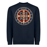 Navy Saint Benedict Medal 1 Heavyweight Sweatshirt - SnappyArt