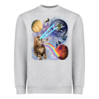 Heather Grey Fluffy Kitten Shoot Laser Rainbow Space Galaxy, Cat Gifts Heavyweight Sweatshirt - SnappyArt