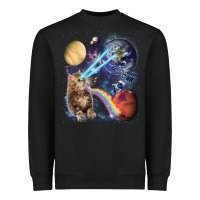 Black Fluffy Kitten Shoot Laser Rainbow Space Galaxy, Cat Gifts Heavyweight Sweatshirt - SnappyArt