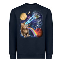 Navy Fluffy Kitten Shoot Laser Rainbow Space Galaxy, Cat Gifts Heavyweight Sweatshirt - SnappyArt