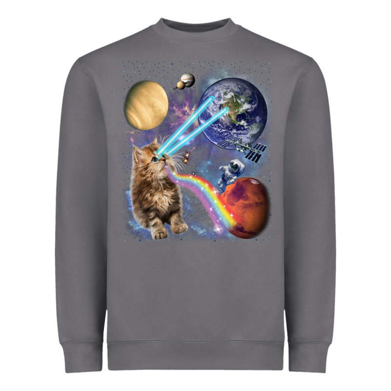 Fluffy Kitten Shoot Laser Rainbow Space Galaxy, Cat Gifts Heavyweight Sweatshirt by SnappyArt | Teevron