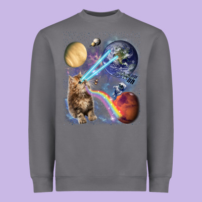 Fluffy Kitten Shoot Laser Rainbow Space Galaxy, Cat Gifts Heavyweight Sweatshirt Designed By Snappyart