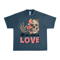 Midnight Navy Skull all you need is love Urban Heavy Tee - FaDigitalArtStudio