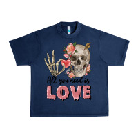 Navy Skull all you need is love Urban Heavy Tee - FaDigitalArtStudio