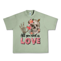 Oil Green Skull all you need is love Urban Heavy Tee - FaDigitalArtStudio