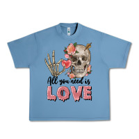 Pebble Blue Skull all you need is love Urban Heavy Tee - FaDigitalArtStudio